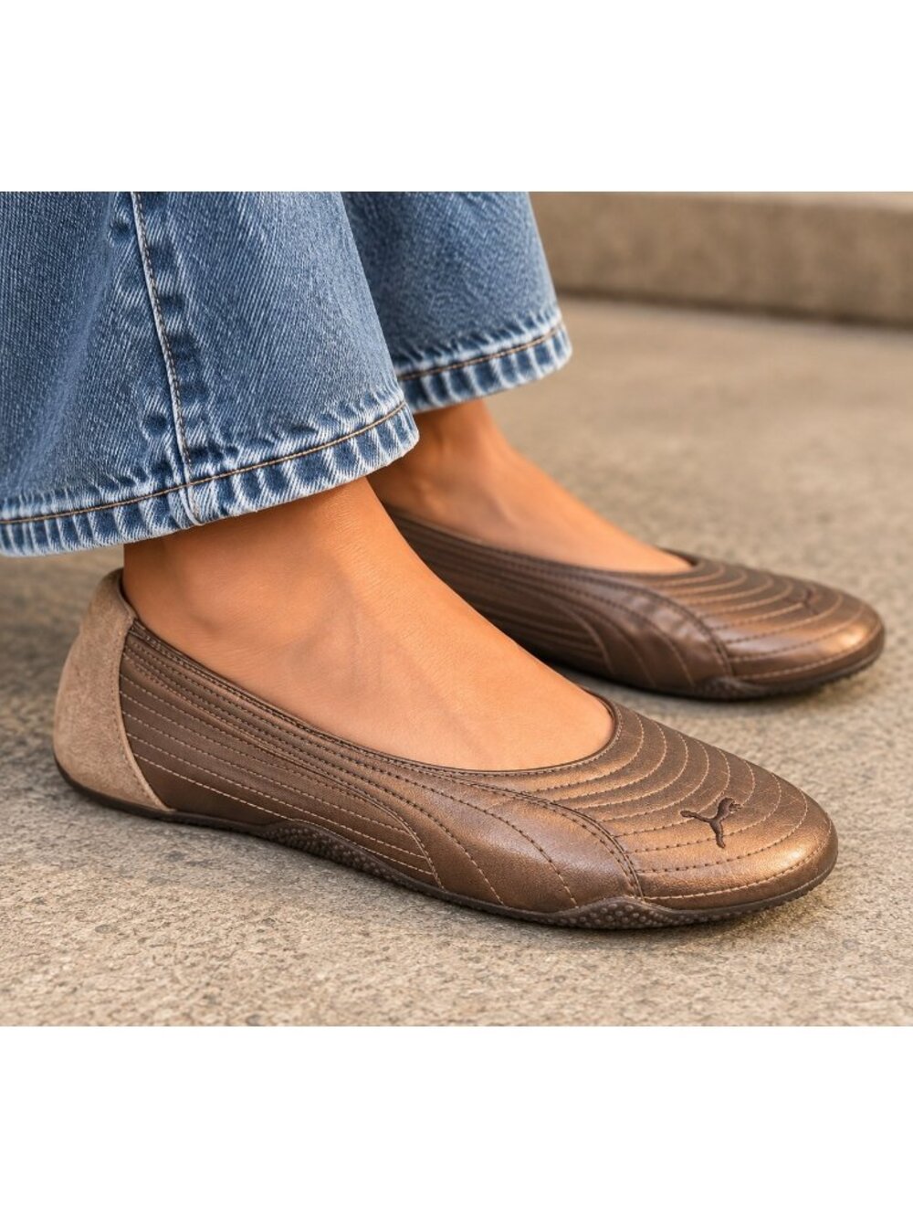 Vintage Y2K Puma Metallic Bronze Ballet Flats Sneakerina Suede Women's Size 10